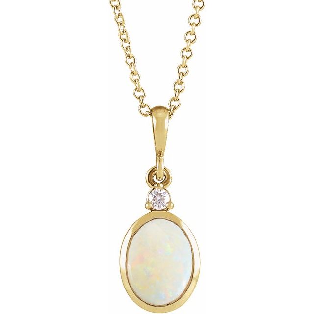 Natural Ethiopian Opal & Diamond Bezel-Set Cabochon Necklace in 14K Gold, Silver & Platinum