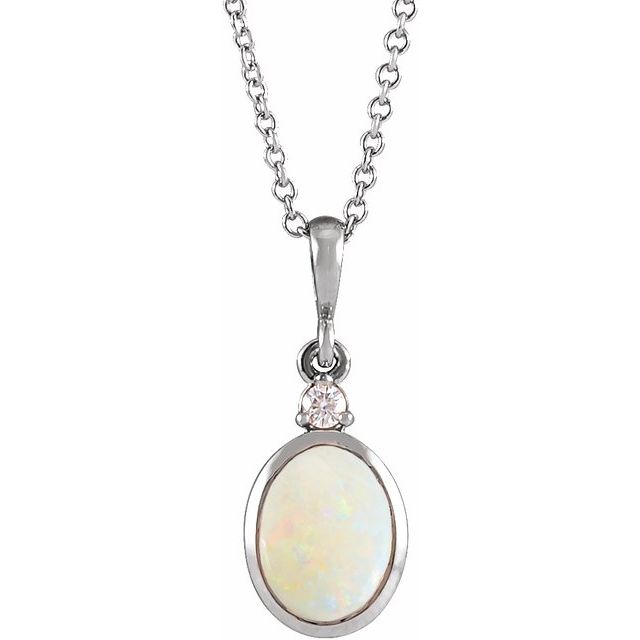 Natural Ethiopian Opal & Diamond Bezel-Set Cabochon Necklace in 14K Gold, Silver & Platinum