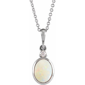 Natural Ethiopian Opal & Diamond Bezel-Set Cabochon Necklace in 14K Gold, Silver & Platinum
