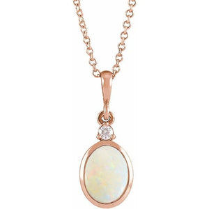 Natural Ethiopian Opal & Diamond Bezel-Set Cabochon Necklace in 14K Gold, Silver & Platinum