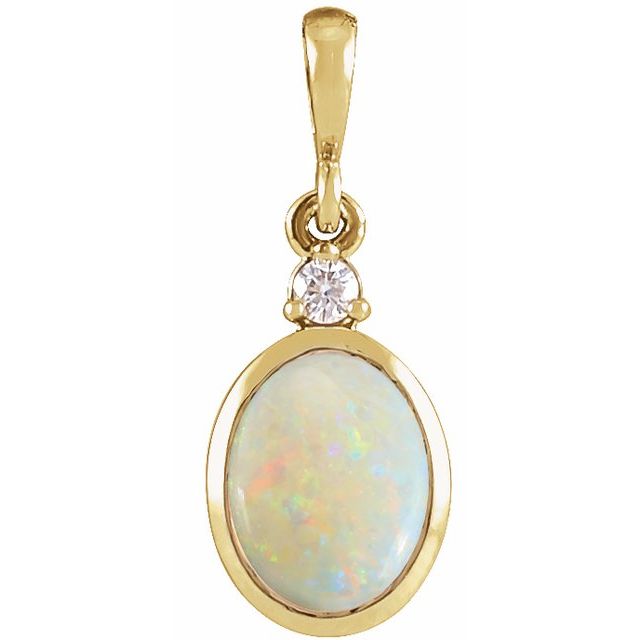 14K White Gold Natural Ethiopian Opal & Diamond Pendant - Bezel-Set