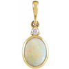 14K White Gold Natural Ethiopian Opal & Diamond Pendant - Bezel-Set