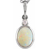 14K White Gold Natural Ethiopian Opal & Diamond Pendant - Bezel-Set