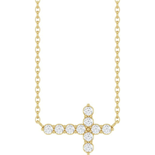 14K Yellow Gold 1/3 CTW Natural Diamond 18" Sideways Cross Necklace