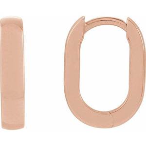 Elongated Oval Domed Hoop Earrings in 14K Gold, Silver & Platinum