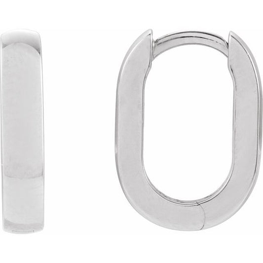 Elongated Oval Domed Hoop Earring | 14K Gold, Silver & Platinum | 20 Mm x 3 Mm | (V2.1)