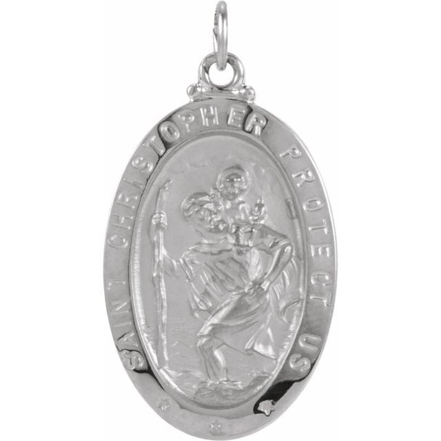 Sterling Silver 19x14  mm Oval St. Christopher 18" Necklace