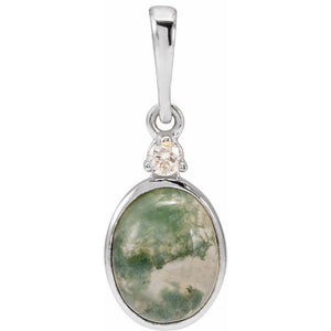 Natural Ethiopian Opal & Natural Diamond Bezel-Set Pendant in 14K Gold, Silver & Platinum