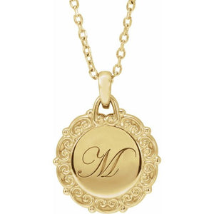 14K White Gold Engravable Scroll Necklace - 16.6x12.1 mm