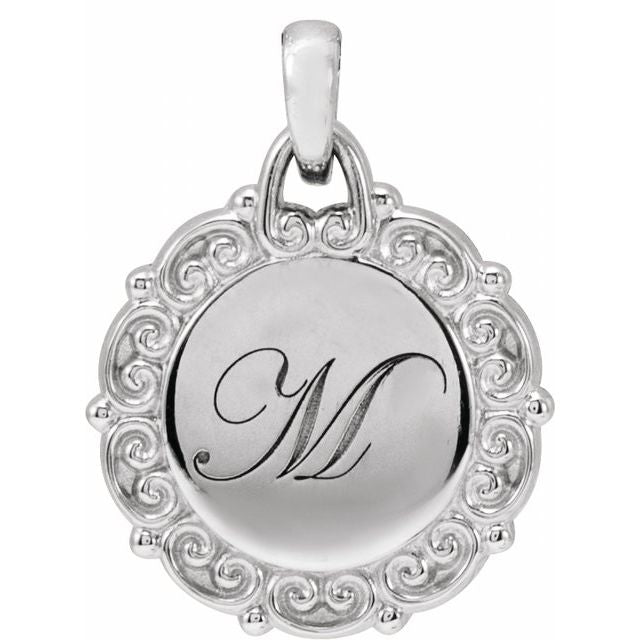 Engravable 14K White Gold Scroll Pendant - Polished Finish