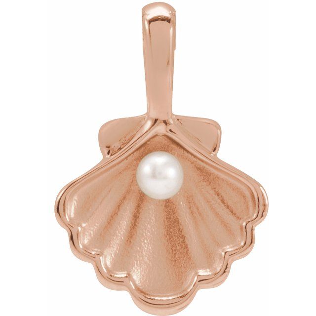 14K Rose Gold Cultured White Seed Pearl Family Shell Pendant with Single Stone