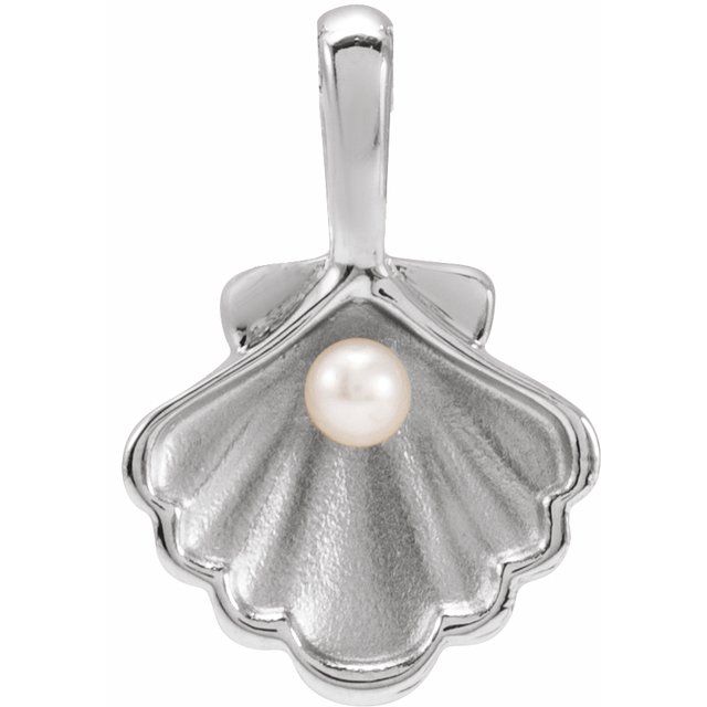 14K Rose Gold Cultured White Seed Pearl Family Shell Pendant with Single Stone