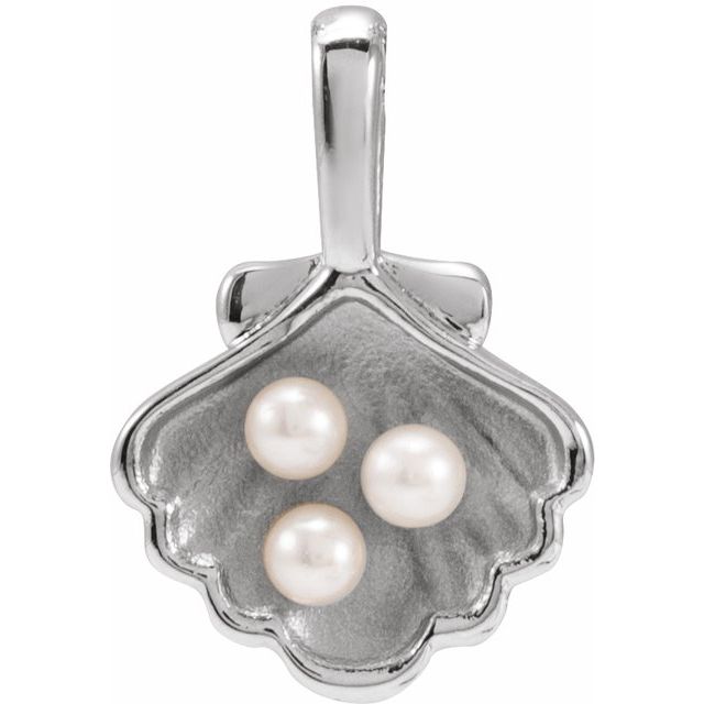 14K Rose Gold Cultured White Seed Pearl Family Shell Pendant with Single Stone