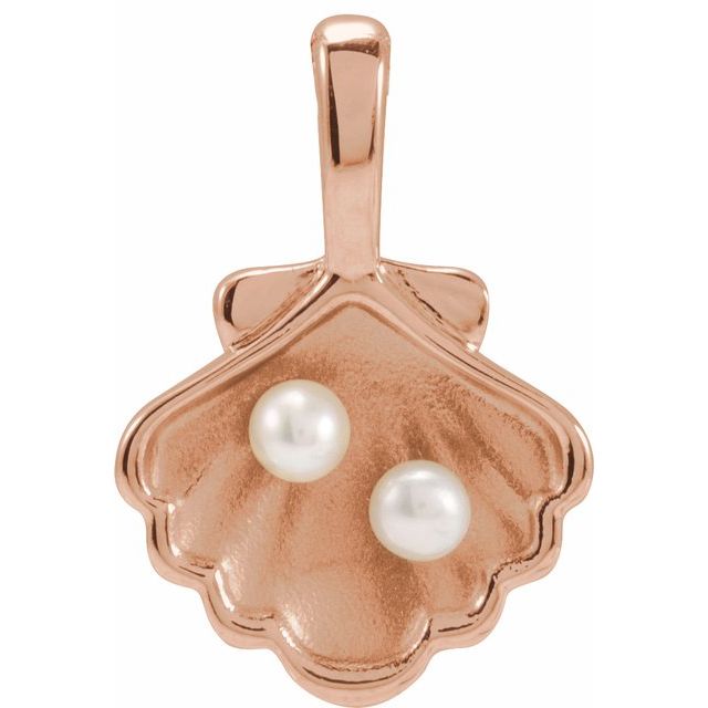 14K Rose Gold Cultured White Seed Pearl Family Shell Pendant with Single Stone