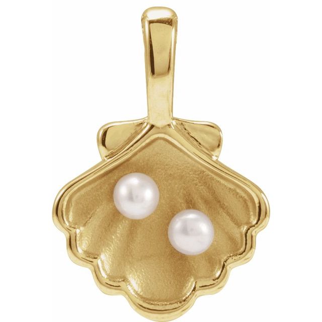 14K Rose Gold Cultured White Seed Pearl Family Shell Pendant with Single Stone