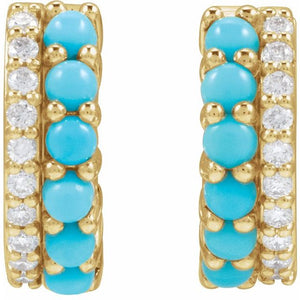 Natural Turquoise And 1/8 Ctw Natural Diamond Huggie Earrings