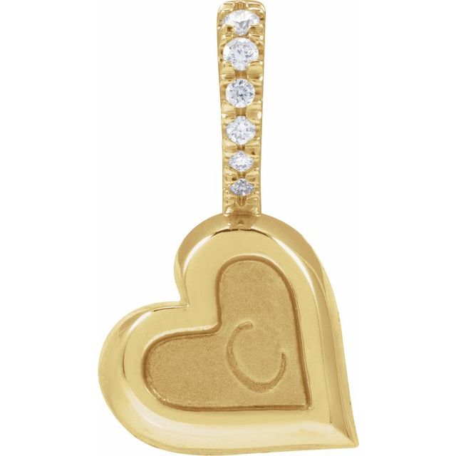 14K Rose Gold .03 Carat Natural Diamond Sideways Heart Pendant with Engravable Design