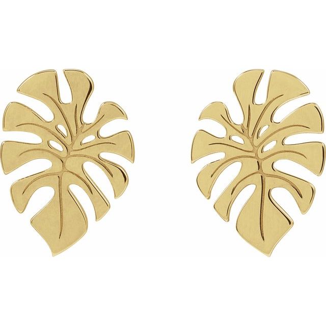 14K White Gold Monstera Leaf Stud Earrings â€“ Elegant Design