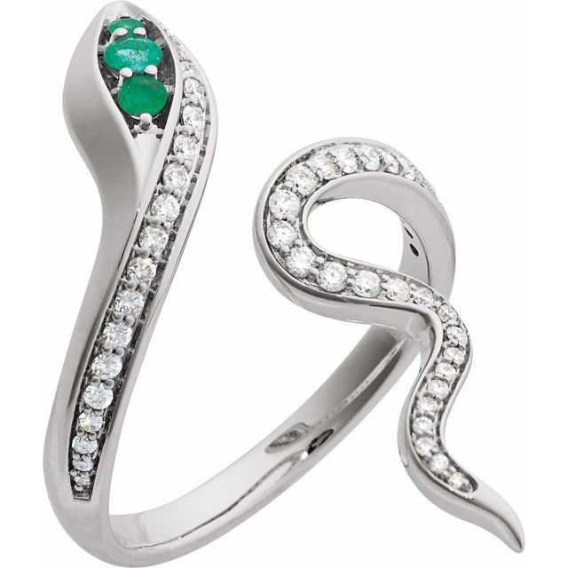 14K Yellow Gold Natural Emerald & 1/3 CTW Diamond Snake Ring