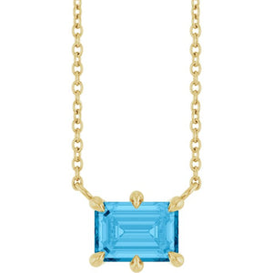 14K Yellow Gold, 7x5 mm Natural London Blue Topaz Necklace - Elegant Design