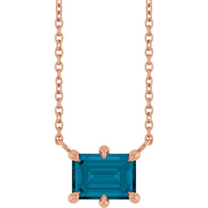 14K Yellow Gold, 7x5 mm Natural London Blue Topaz Necklace - Elegant Design