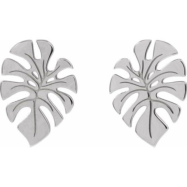 14K White Gold Monstera Leaf Stud Earrings â€“ Elegant Design