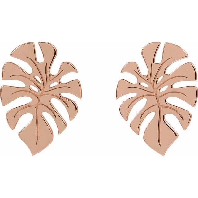 14K White Gold Monstera Leaf Stud Earrings â€“ Elegant Design