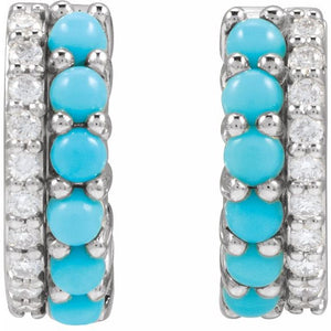 Natural Turquoise And 1/8 Ctw Natural Diamond Huggie Earrings