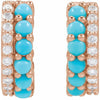 14K Rose Gold Huggie Hoop Earrings with Natural Turquoise and 1/8 CTW Diamonds