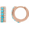 14K Rose Gold Huggie Hoop Earrings with Natural Turquoise and 1/8 CTW Diamonds