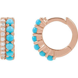Natural Turquoise And 1/8 Ctw Natural Diamond Huggie Earrings