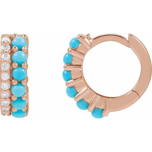 Natural Turquoise And 1/8 Ctw Natural Diamond Huggie Earrings