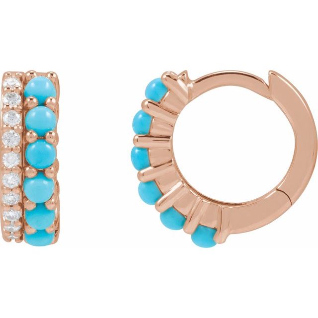 14K Gold Natural Turquoise And Natural Diamond Huggie Earrings - Options Available