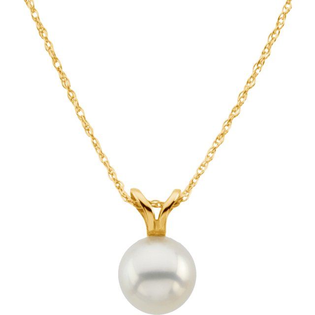 14K Gold Cultured White Akoya Pearl Necklace
