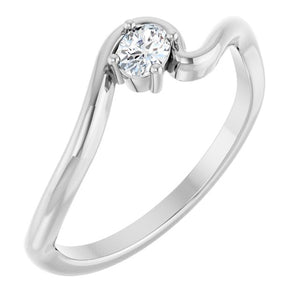 14K Gold Natural Diamond Freeform Solitaire Ring