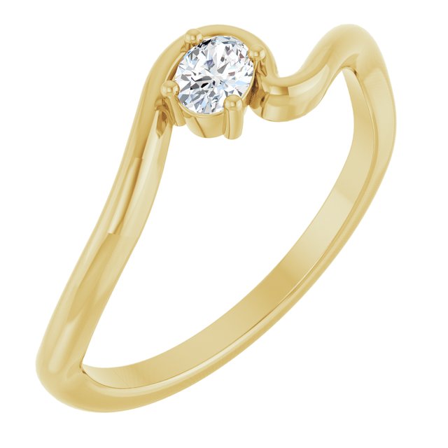 14K Gold Natural Diamond Freeform Solitaire Ring