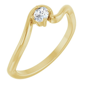 14K Gold Natural Diamond Freeform Solitaire Ring