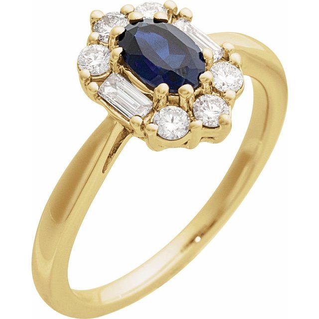 14K Yellow Gold Lab-Grown Blue Sapphire & Diamond Accent Ring