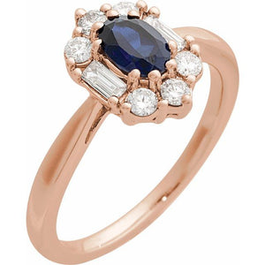 14K Yellow Gold Lab-Grown Blue Sapphire & Diamond Accent Ring