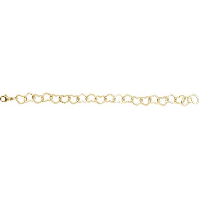 14K Gold, 9 mm Heart 7" Chain - Polished Design