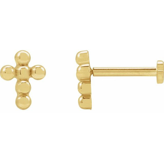 Beaded Cross Press Fit Stud Earrings Crafted in 14K Gold
