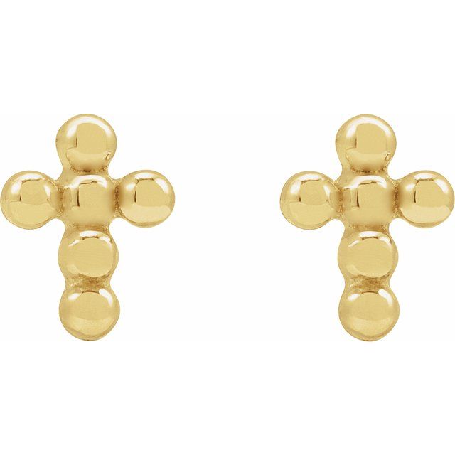 14K White Gold Beaded Cross Press Fit Stud Earrings