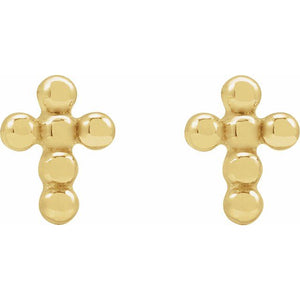 14K White Gold Beaded Cross Press Fit Stud Earrings