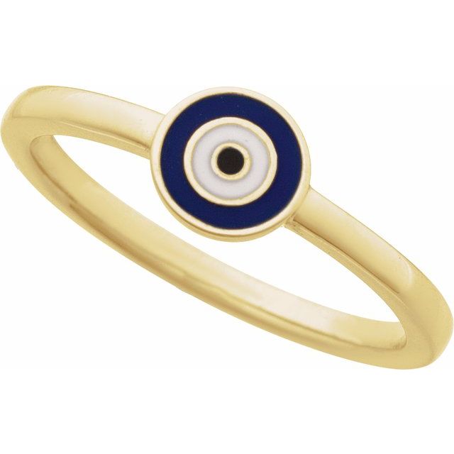 14K Gold Evil Eye Ring - Polished Design