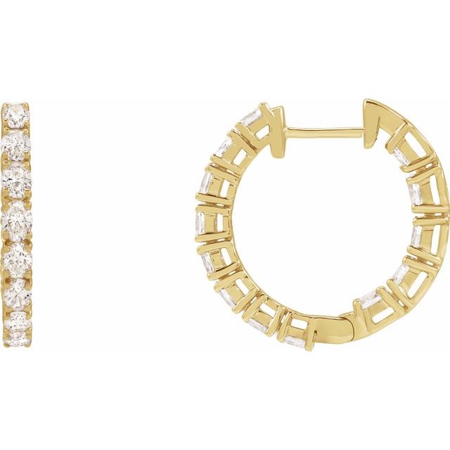 14K Gold Natural Diamond Hoop Earrings