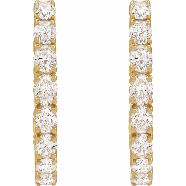 14K Gold Natural Diamond Hoop Earrings