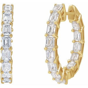3 CTW Natural Diamond Inside-Outside 14K Yellow Gold Hoop Earrings