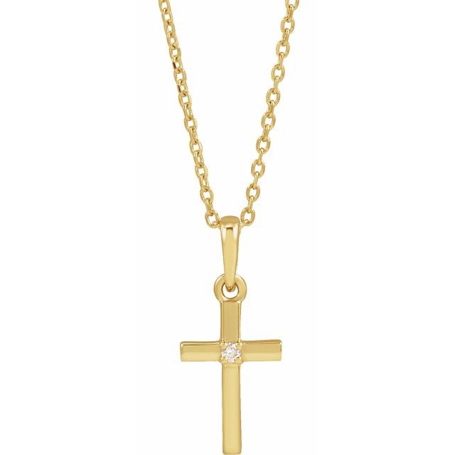 14K Yellow Gold 16-18" Natural Diamond Cross Necklace - Elegant Design