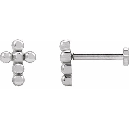 Beaded Cross Press Fit Stud Earrings Crafted in 14K Gold