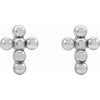 14K White Gold Beaded Cross Press Fit Stud Earrings